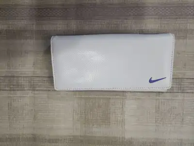 Nike white leather wallet purple swoosh card multipocket, View more