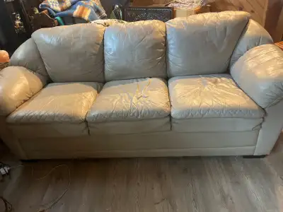 LEATHER PULL OUT COUCH & MATCHING CHAIR & OTTOMAN, View more