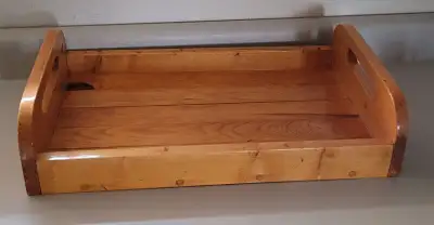 Vintage Hand Crafted Solid Natural Wood Serving with Handles, View more