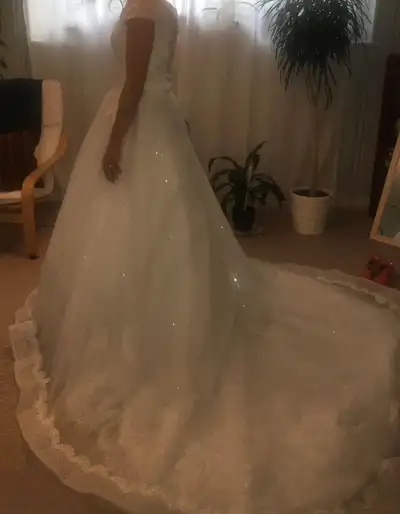White Wedding Dress with Lace and Long Train, View more