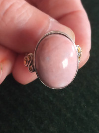 Pink Opal Sterling Silver Ring and Gold Nuggets 
