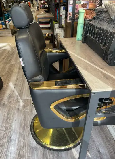 Luxury Black & Gold Hydraulic Salon Chair – Adjustable Headrest, View more
