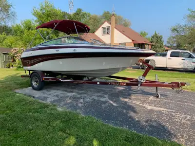 19 FT bowrider plus extended swim platform. Sport interior (swivel bucket seats rear bench) and sunp...