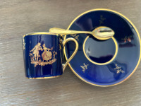 Limoges Courting Couple Cobalt Blue Demi Tasse cup and saucer
