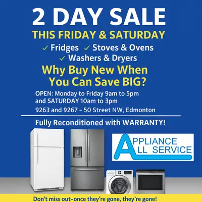 Used WASHERs and DRYERs "SATURDAY"10am - 3pm - 9263 50 St NW EDM, View more