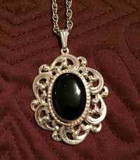 Antique Danecraft sterling silver 925 black onyx pendant & chain