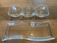 Glass platter and 3 compartment dish set