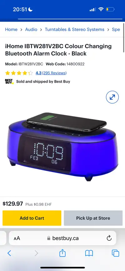 iHome Colour Changing Bluetooth Alarm Clock, View more