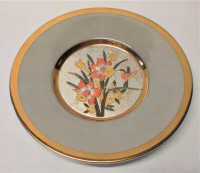 Vintage, Japanese Art Chokin Plate Gold Rim Hummingbird & Irises