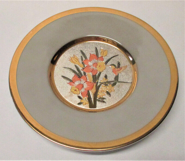 Vintage, Japanese Art Chokin Plate Gold Rim Hummingbird & Irises in Arts & Collectibles in Stratford