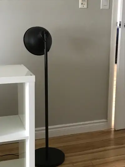 IKEA floor lamp, Skurup series, black metal, adjustable shade, adjustable height