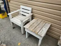 Reclaimed wood table and chair