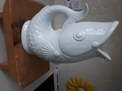 White Koi Fish Gluggle Jug Vase, View more