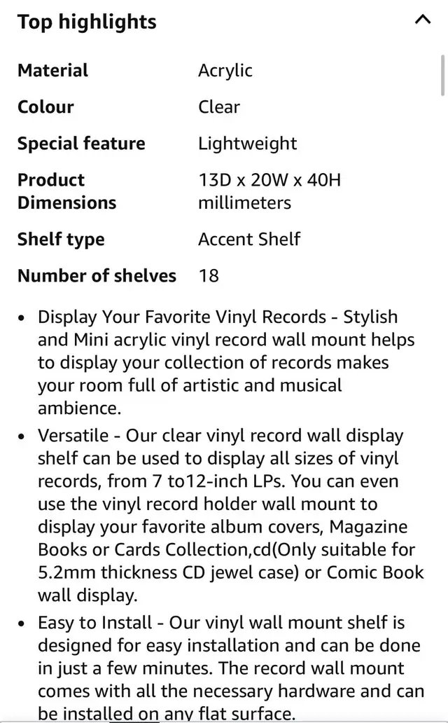 Amazon clear Vinyl Display Shelf Wall Mount  in Arts & Collectibles in Ottawa - Image 10