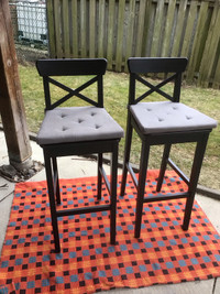 IKEA INGOLF (both$120)black Bar stools+Cushions likenew