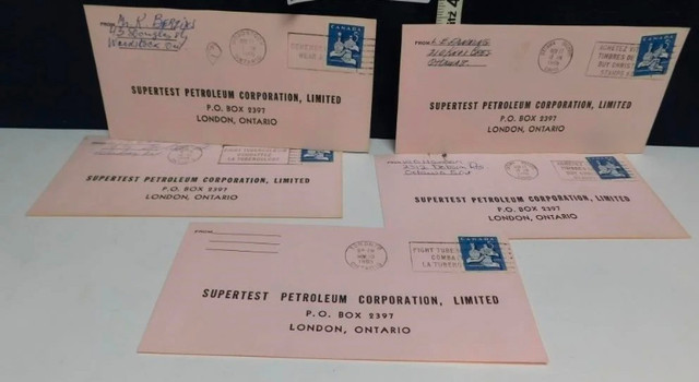 5 VINTAGE SUPERTEST LETTER ENVELOPES 1965 CANADIAN 5 CENT STAMP in Arts & Collectibles in Mississauga / Peel Region