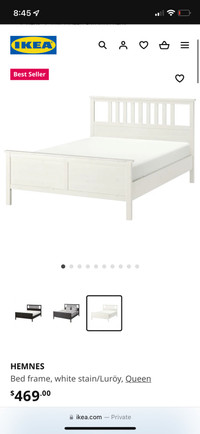 Ikea Hemnes Queen Bed  White (frame and slates)