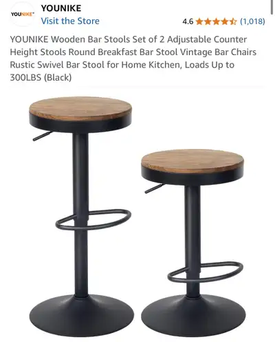 Wooden Bar Stools Set of 2 Adjustable Counter Height Stoo, View more