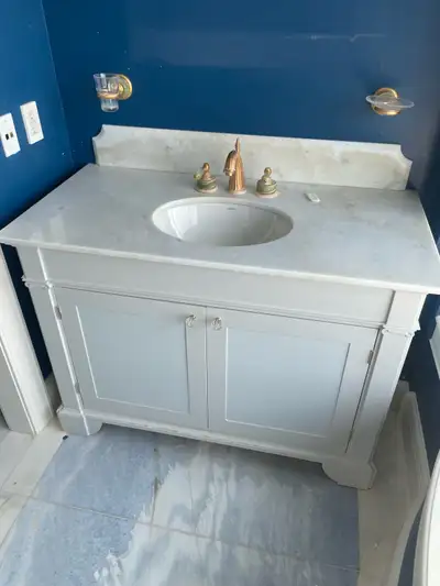 Custom onyx vanity with all solid brass marble headwear included, View more