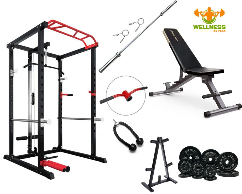 * NEW* Home gym setup squat rack+ bench + barbell + 245lbs Exercise