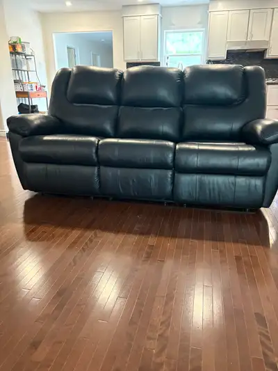 RECLINING BLACK LEATHER COUCH, View more