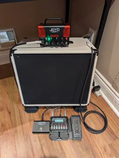 Joyo amp head, Celestion-loaded cab, Zoom multi effects, View more