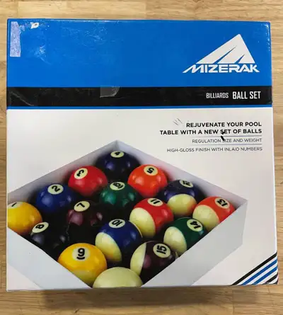 Never used Mizerak Billiards Ball Set. Rejuvenate your pool table with these new regulation size and...