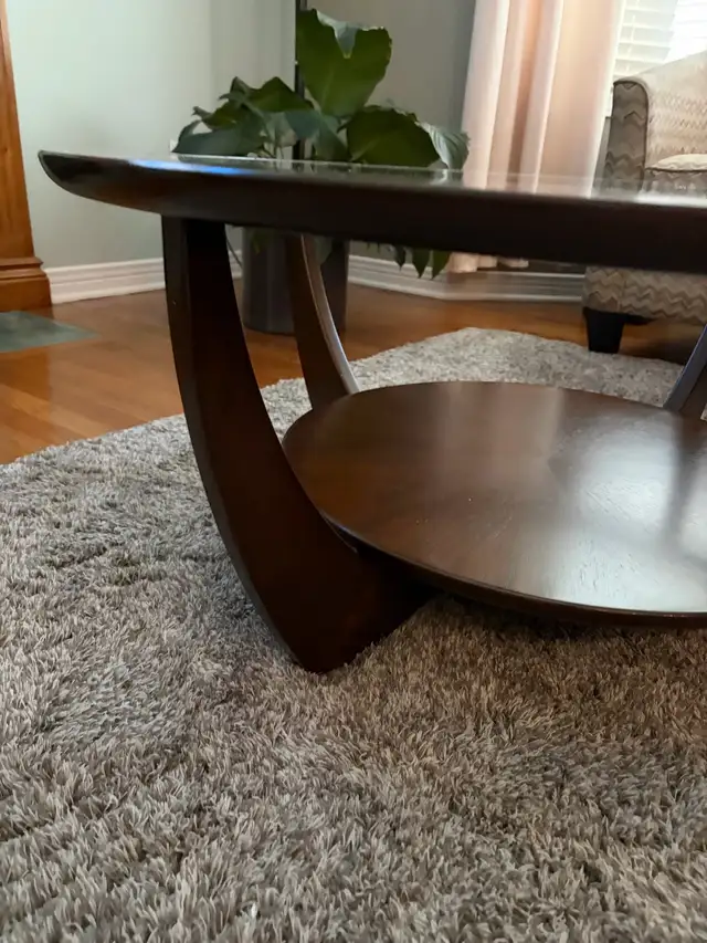 Round Wood and Glass Coffee Table and Side Table Set in Coffee Tables in Ottawa - Image 3