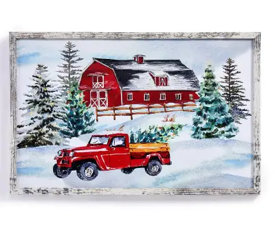 Christmas Barn + Truck LED Canvas (Framed) Decor NEW MINT, View more