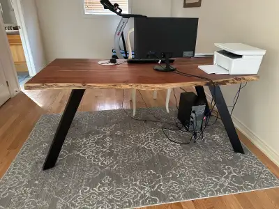 Beautiful long wood dining table Excellent condition Downsizing so don’t need Dimensions 70” long by...