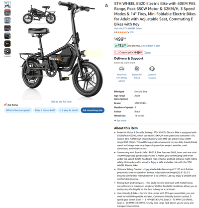 ⭐New⭐ 14" Folding EBike - 650W Motor w/ 32km/h Electric Bicycle, View more