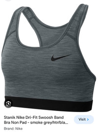 New Nike sport bra swoosh band grey/black