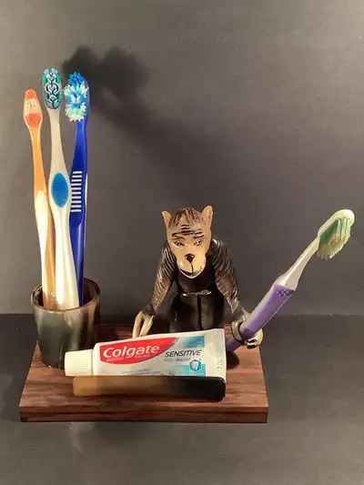 Ape / Monkey Vintage Resin & Wood Toothbrush Holder , View more