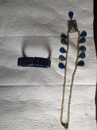 Antique lapis blue stone necklace bracelet set