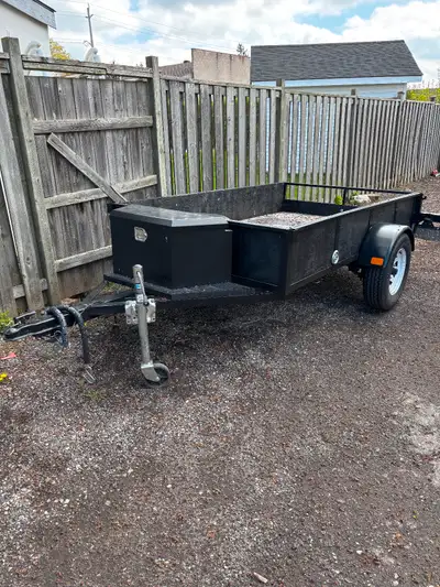 5x8 Totally rebuilt with tung jack and storage tool box. Heavy canvas tarp 10x20 incl. 2500 firm. Al...