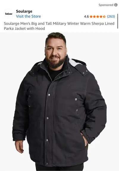 Men’s 3X Parka Jacket with Hood, View more