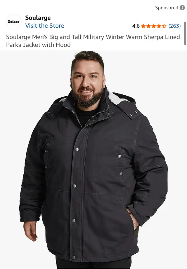 Men’s 3X Parka Jacket with Hood
