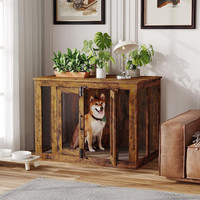 Irontar Dog Crate Furniture with Cushion, Double-Door Dog Crate 