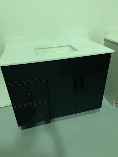 $$$ 42" Brand New Black wood slim shaker vanity with quartz top, View more