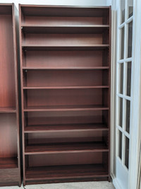 wood shelf/bookcase, 12" deep, 36" wide, 72", dark cherry colour