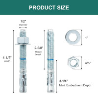 Concrete Anchors 1/2 Inch Wedge Anchors Bolts Zinc Plated