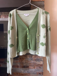  two-piece knit sweater,green