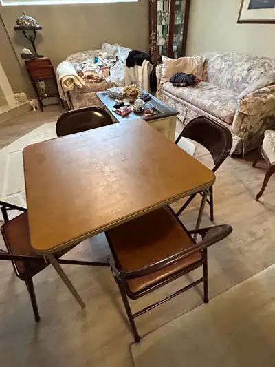 folding card table and 4 folding chairs, View more