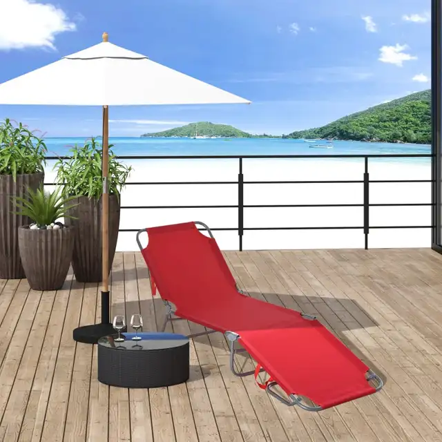 Red folding Lounge Chair, Portable Reclining Beach Lounger in Patio & Garden Furniture in Markham / York Region - Image 8
