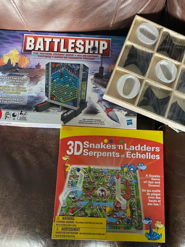Hasbro Battleship, 3D Snakes n Ladders, and Tic-Tac-Toe Bundle