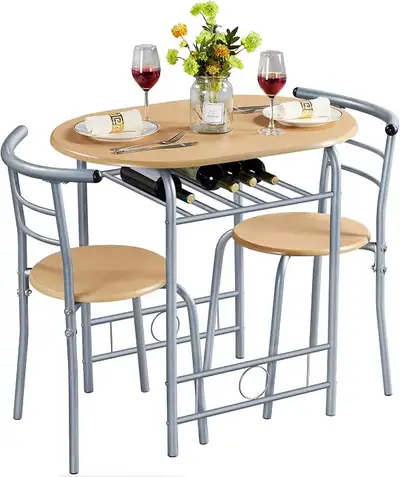 3-Piece Dining Kitchen Table Set, Natural Wood Color, View more