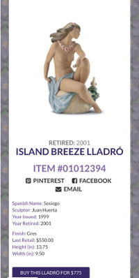 Lladro Island Breeze Figurine.Mint Condition In Original Box.
