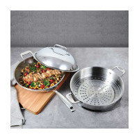 3 Pc Stainless Steel Wok With Steamer And Lid