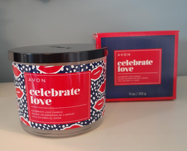 Avon Celebrate Love 3-Wick Candle in jar with lid - new in box
