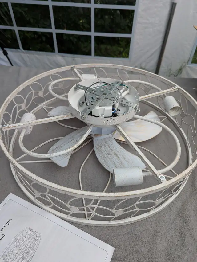 LEDIARY 23" Caged Ceiling Fan with Light – White-Gold Flush Moun in Indoor Lighting & Fans in Mississauga / Peel Region - Image 4